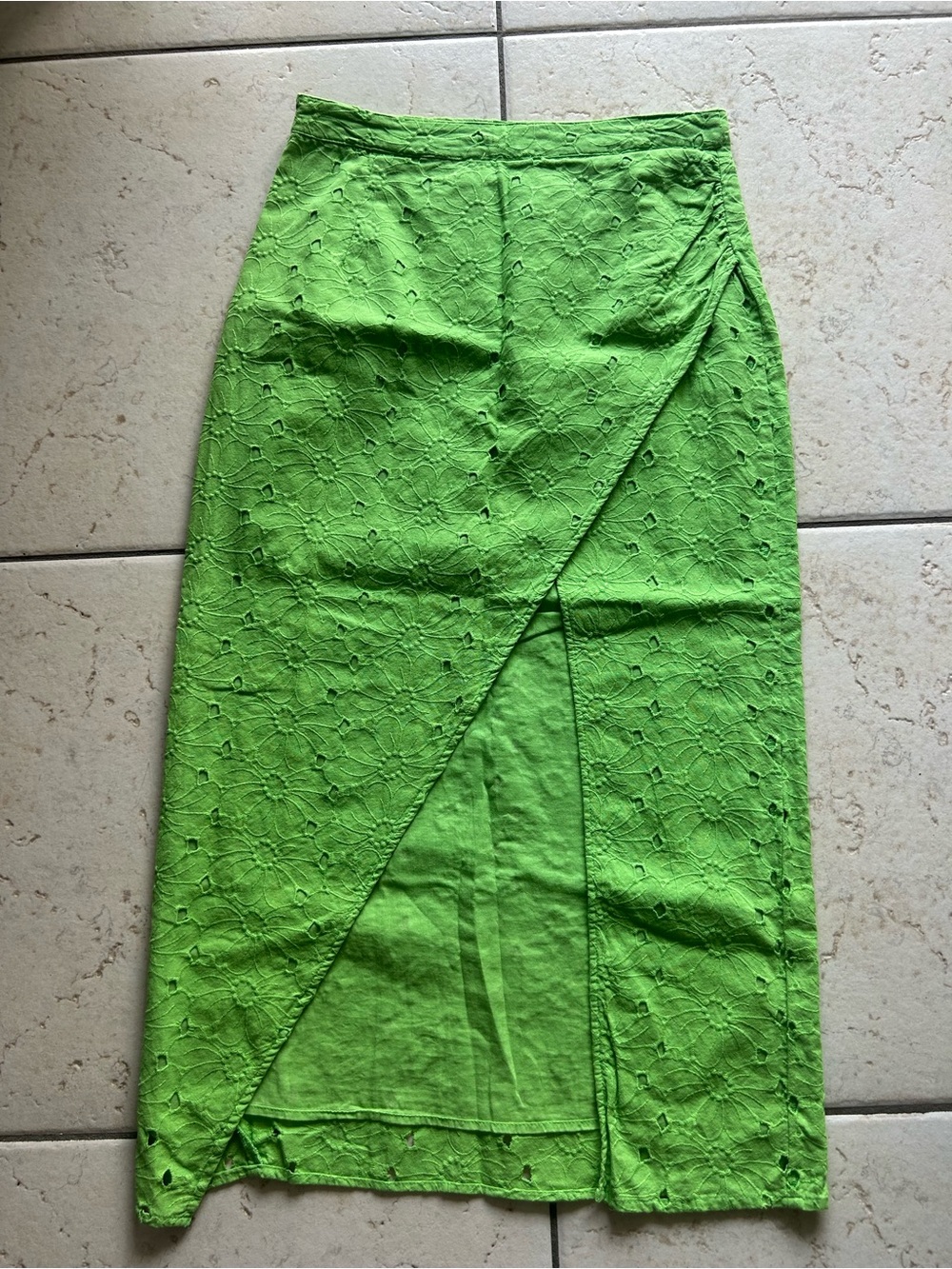 ASOS Bright Green Lace Wrap-Front Midi Skirt